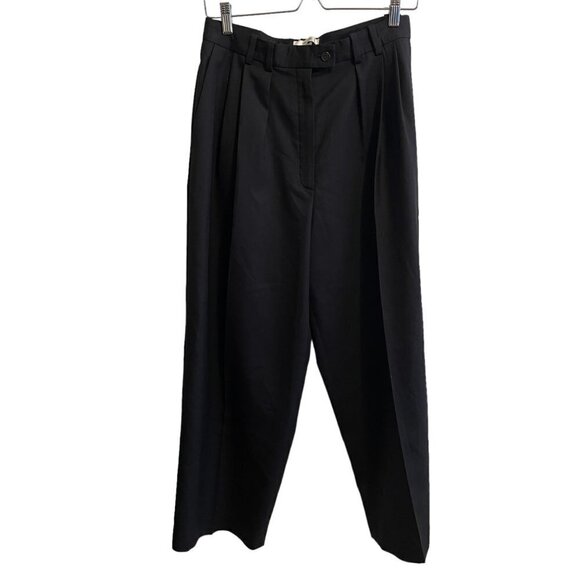 The Row Marian Wool Blend Pleated Front High Rise Wide Leg Pants Black 8 - Picture 2 of 12
